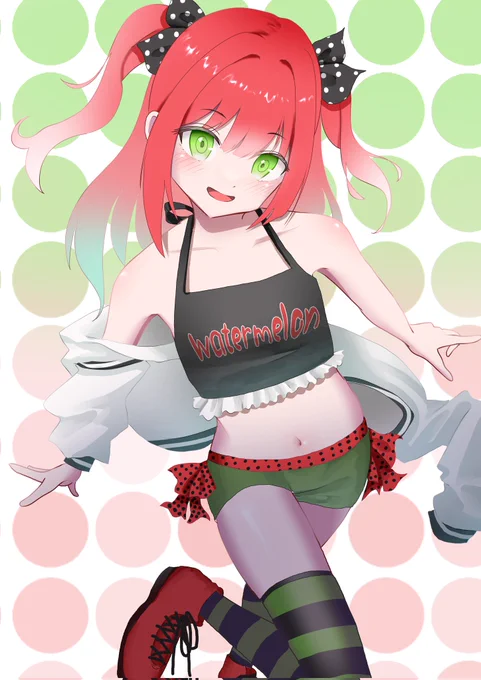  間に合った……(ワスレテナイヨ)スイカ擬人化です小学生の女の子ウケを意識した媚びイラストです笑 