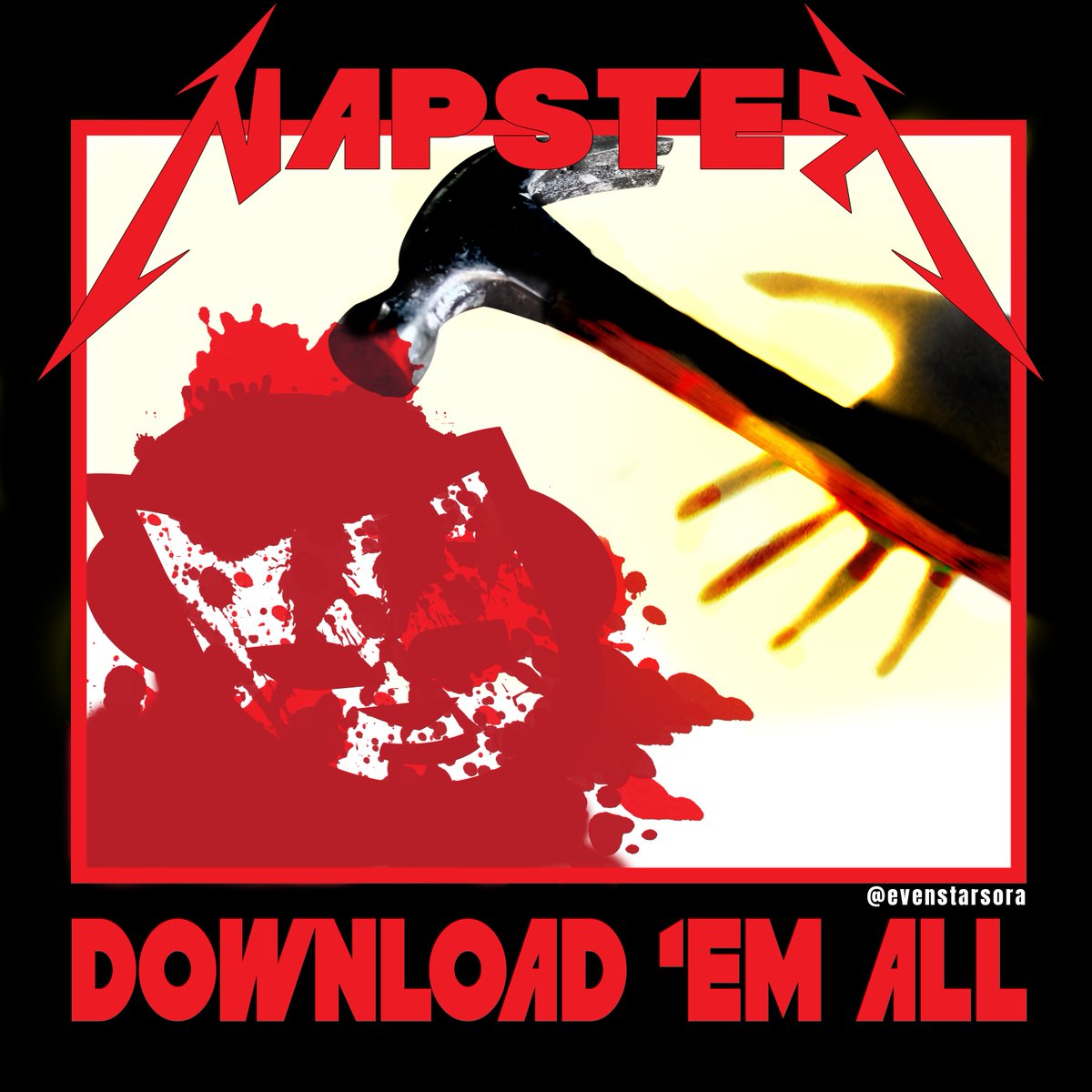 evenstarsora's tweet photo. My design for @Metallica to congratulate their victory over Napster all those years ago! Also I just wanted to try #GraphicDesign for a while! #Metallica #albumcover #napsterbad https://t.co/OOCSpNw67y