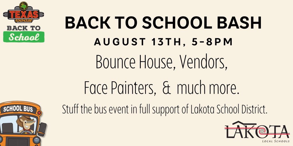 Don’t miss out on the fun activities and school supple drop off tonight <a href="/texasroadhouse/">Texas Roadhouse</a> WestChester #WEareLakota #LakotaCommunityPartnersaretheBest #LakotaLODI