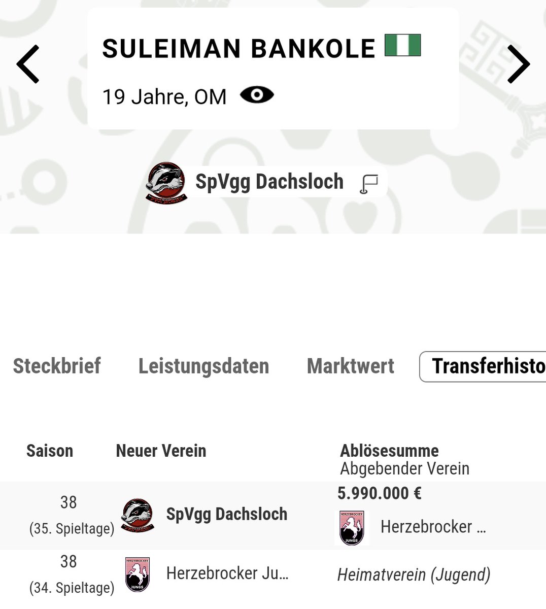 +++ Bankole ins Dachsloch +++
Ein Talent für die Zukunft kommt ins Dachsloch und soll langsam für die erste Elf aufgebaut werden💪
#nurderDachs🦡🇸🇿