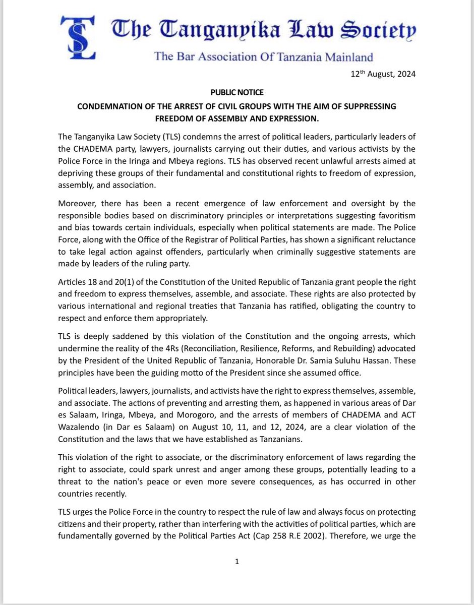 Liberatus80's tweet photo. Thank you, New @TanganyikaLaw under @Mwabuk2Boniface! Section 4 is now in effect! Please take note, Dr. Hosea and Sungusia. 

#TLSupdate #Section4 https://t.co/TvpNIBW5x6