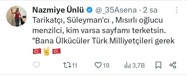 Ülkücüyüm Asenayim diye ortalikda geziyorsun ama hicde alakası yok senden ne Ülkücü olur Nede milliyetçi Takip edilcek biri değilsin müslüman düşmanı