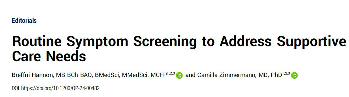 Camilla Zimmermann MD PhD (@zimmteamlab) on Twitter photo Routine symptom screening tools may represent an opportunity for oncology teams to identify and treat burdensome symptoms and to stratify patients for triaged referral to specialist services.
Read our new editorial in <a href="/JCOOP_ASCO/">JCO Oncology Practice</a>: ascopubs.org/doi/full/10.12… Routine symptom screening tools may represent an opportunity for oncology teams to identify and treat burdensome symptoms and to stratify patients for triaged referral to specialist services.
Read our new editorial in <a href="/JCOOP_ASCO/">JCO Oncology Practice</a>: ascopubs.org/doi/full/10.12…