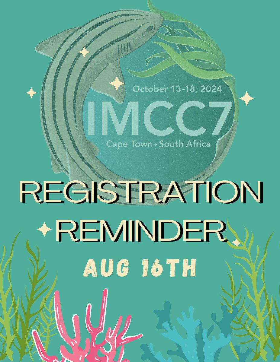 #IMCC7 Reminder!

Friday, August 16th is the last day to get regular rate tickets and wire transfer registration. Also the last few spots on the program are available to presenters who register by August 16 on first come first serve basis.

Register today! scbmarineprogram.org/meetings-imcc7…