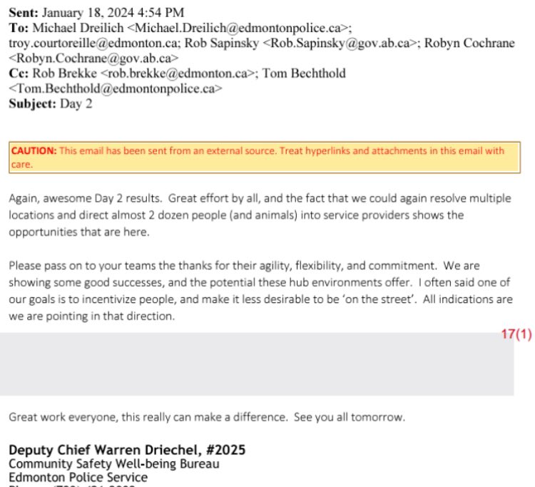 But while the EPS and UCP hide their cruelty behind the friendly face of the Navigation Centre, the true philosophy behind their encampment response is revealed in this email from Deputy Chief Driechel: to make life on the streets “less desirable”.