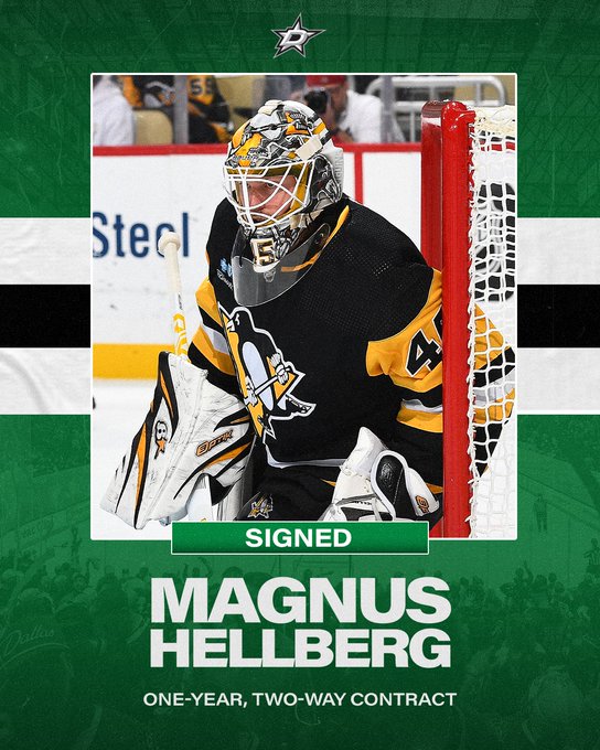 Signed graphic
Magnus Hellberg
one-year, two-way contract
photo of Magnus in goal in Pittsburgh