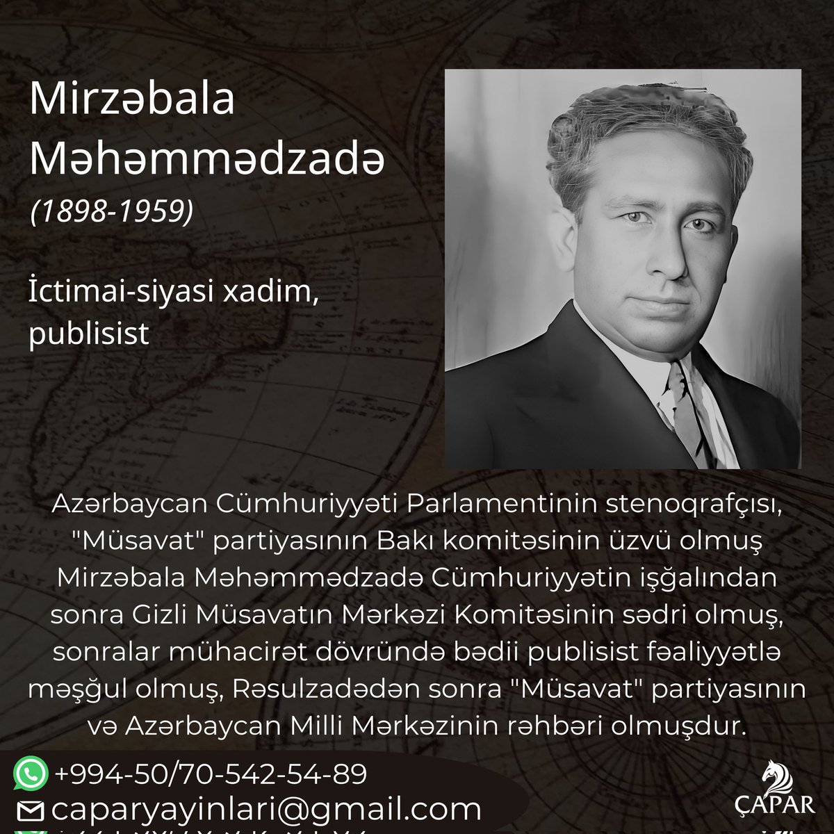 RgisiD's tweet photo. Mirzəbala Məhəmmədzadə 
(1898-1959)

Azərbaycan Cümhuriyyəti Parlamentinin stenoqrafçısı, "Müsavat" partiyasının Bakı komitəsinin üzvü olmuş Mirzəbala Məhəmmədzadə Cümhuriyyətin işğalından sonra Gizli Müsavatın Mərkəzi Komitəsinin sədri olmuş, https://t.co/GOaikLTHlz