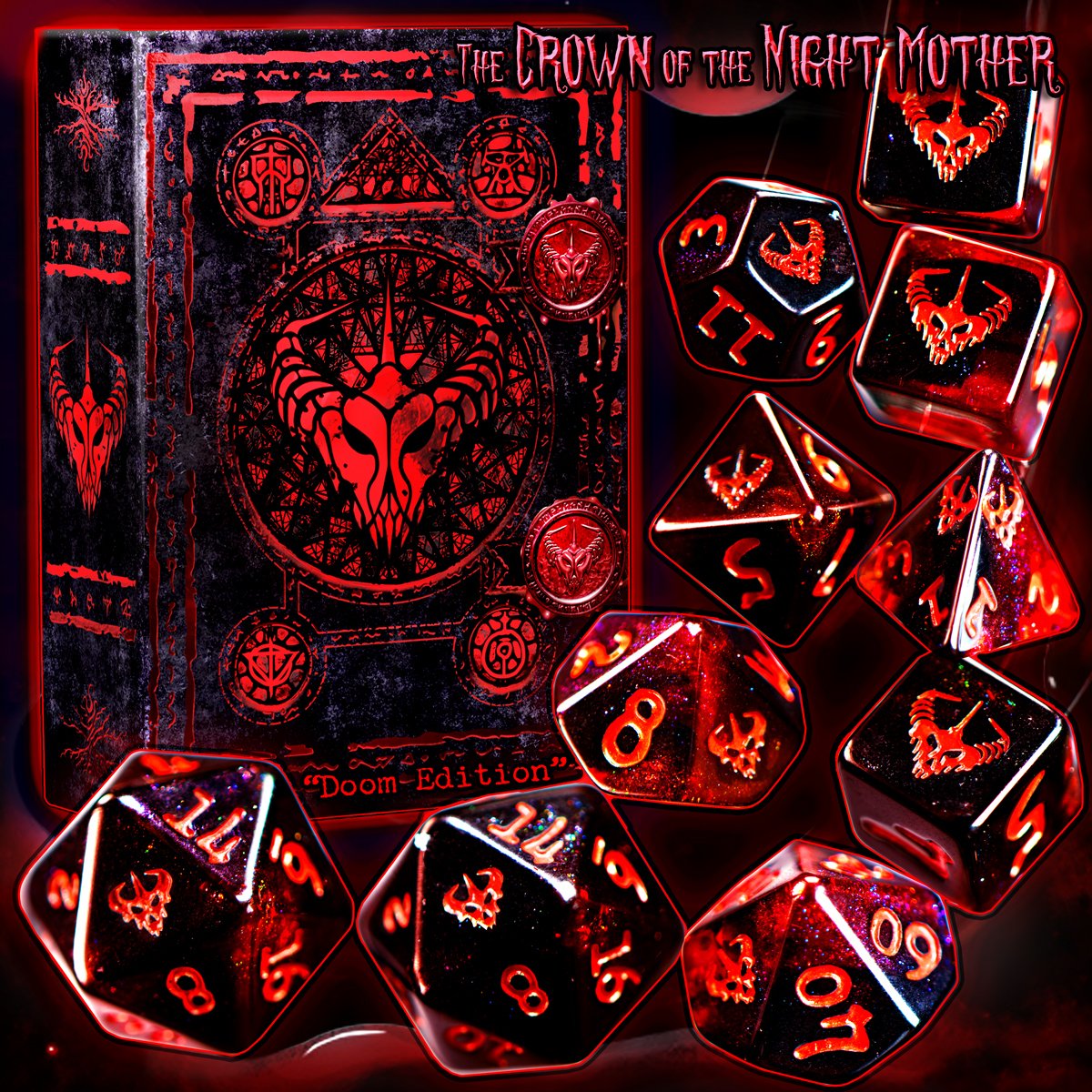 🔥💀We've added another stretch goal to Elder Dice: Fear the Unknown! I present the Kickstarter-exclusive "Doom Edition" Crown of the Night Mother set! We're counting down the final days of the campaign. If you haven't joined us, now's the time to pledge! kickstarter.com/projects/infin…