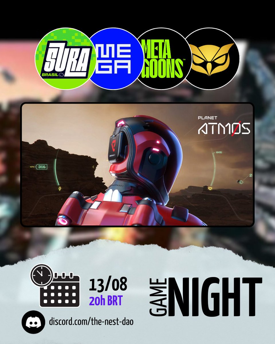 suragamingbr's tweet image. Salve Jovens!

Hoje às 20h teremos um evento do @Planet_Atmos ExoGP com a @TheNest_DAO e participações da @MetaGoons e @megadaobr 🤝

O ExoGP é um jogo de corrida e combate! 🔥
O ideal é jogá-lo com controle! 🎮

Evento será no Discord
discord.gg/the-nest-dao