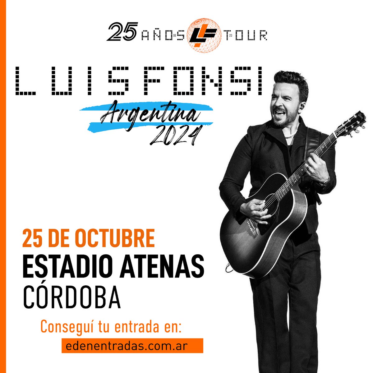 Buen martes 🙌

Hoy te contamos que #LuisFonsi vuelve a #Córdoba y se presenta este 25 de octubre en el <a href="/atenasestadio/">Atenas Estadio</a> con su tour 25 años ✨️

🎟 Compra ya tu entrada en <a href="/edenentradas/">Edén Entradas</a> 
<a href="/Fonsisangels/">Fonsi's Angels Arg</a>
<a href="/LuisFonsi/">Luis Fonsi</a>
¡Te esperamos! 🩷🫶