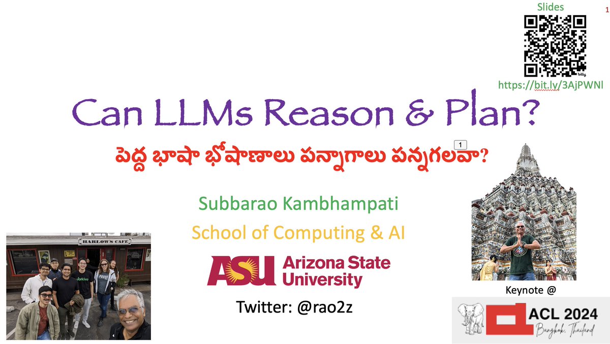 rao2z's tweet image. Dear @aclmeeting Community: I was privileged to speak, and have invigorating conversations nonstop with many of you from 9AM-10:30PM today. 

For an old professor like me, this is pig&apos;s heaven! 🤗

Thank you for your kindness!🙏

Slides of my talk bit.ly/46H7qiF
Audio…
