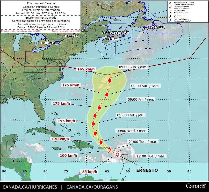 ECCC Canadian Hurricane Centre (@eccc_chc) on Twitter photo The <a href="/ECCC_CHC/">ECCC Canadian Hurricane Centre</a> is charting the progress of Tropical Storm Ernesto, currently affecting parts of the Caribbean. The storm is expected to become a hurricane and affect Bermuda this weekend. Impacts in eastern Canada or adjacent waters, if any, would not occur until next week. The <a href="/ECCC_CHC/">ECCC Canadian Hurricane Centre</a> is charting the progress of Tropical Storm Ernesto, currently affecting parts of the Caribbean. The storm is expected to become a hurricane and affect Bermuda this weekend. Impacts in eastern Canada or adjacent waters, if any, would not occur until next week.
