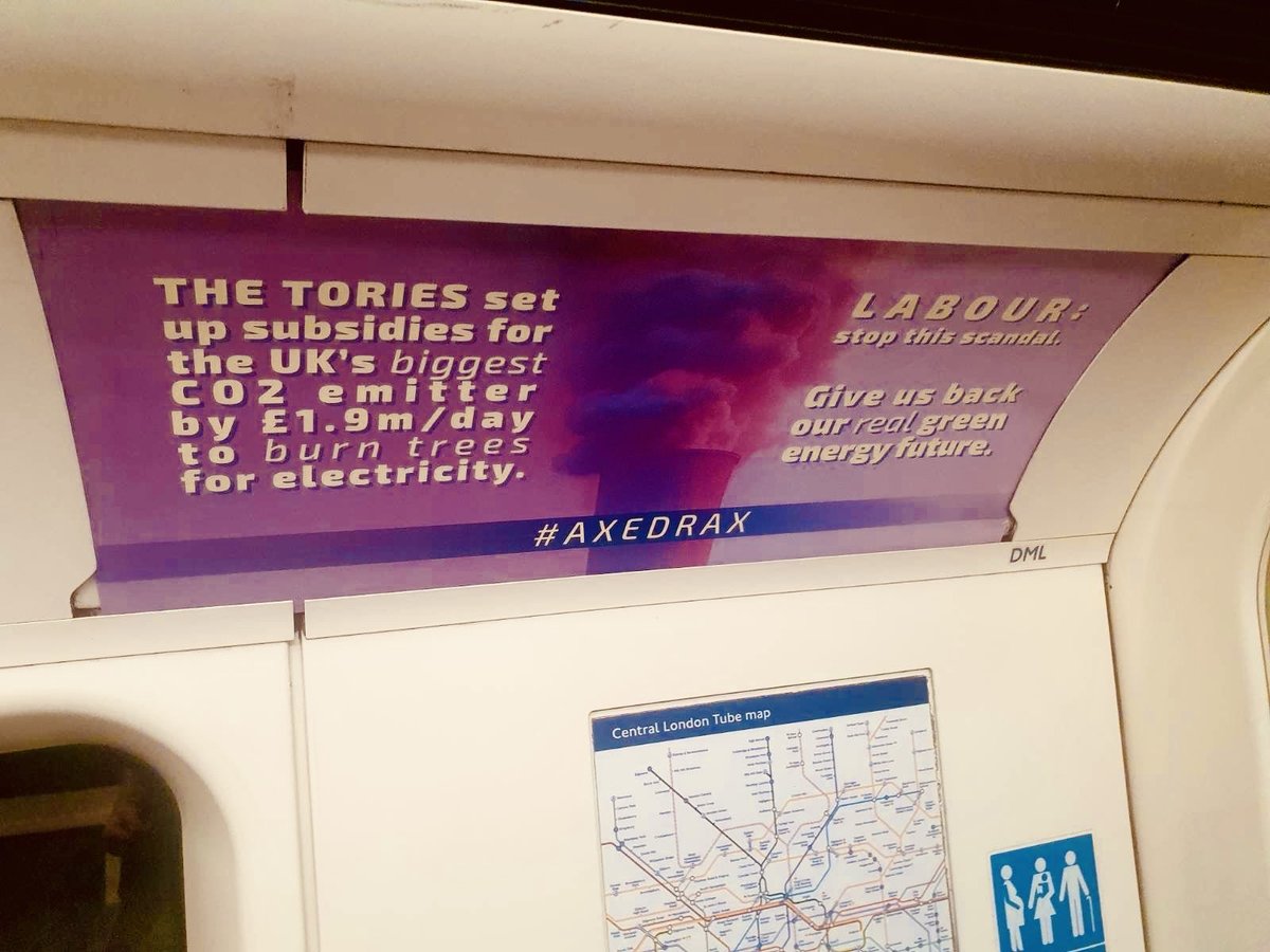 Reclaim The Power (@reclaimthepower) on Twitter photo 📌 <a href="/axe_drax/">Axe Drax @axedrax.bsky.social</a> Posters appeared across the London Underground last night reminding everyone that the Tories set up £1.9m/day subsidies for the UK's biggest CO2 emitter to BURN TREES.
🔥 Labour: stop the scandal, give us back our real green energy future and 🔥 #AxeDrax 🔥 📌 <a href="/axe_drax/">Axe Drax @axedrax.bsky.social</a> Posters appeared across the London Underground last night reminding everyone that the Tories set up £1.9m/day subsidies for the UK's biggest CO2 emitter to BURN TREES.
🔥 Labour: stop the scandal, give us back our real green energy future and 🔥 #AxeDrax 🔥