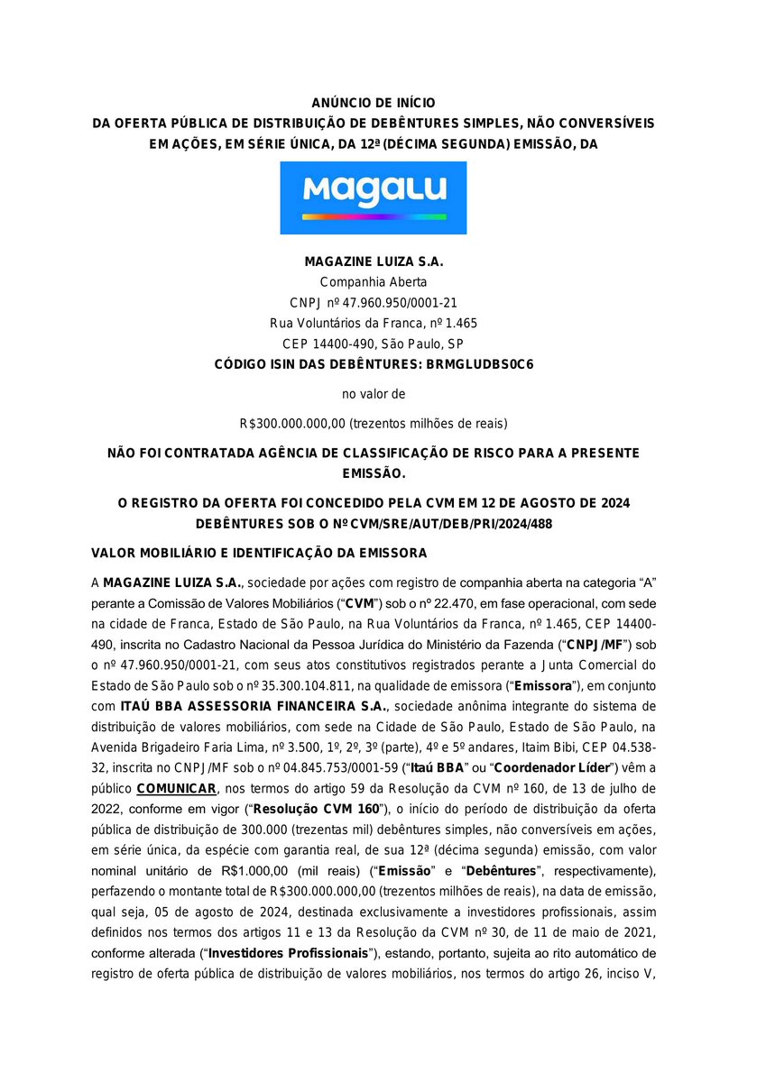 CalixtoCapital's tweet photo. #MGLU-NM | MAGAZ LUIZA | Comunicado ao Mercado https://t.co/W1DUQre6VG