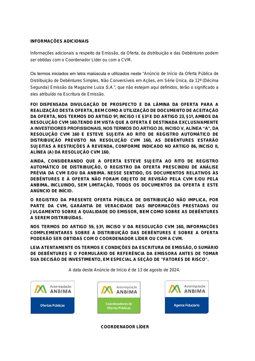 CalixtoCapital's tweet photo. #MGLU-NM | MAGAZ LUIZA | Comunicado ao Mercado https://t.co/W1DUQre6VG