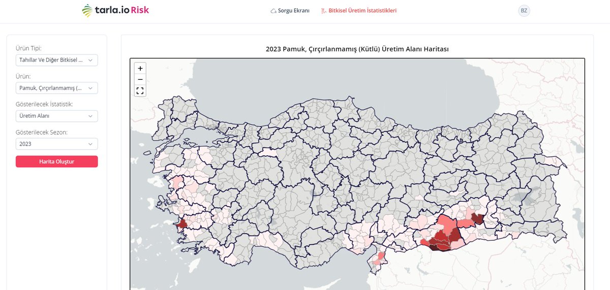 tarlaio's tweet image. tarla.io da 20 yıllık üretim alanları verisine bir örnek pamuk ekim alanlarındaki değişim verilebilir. 20 yıl önce pamuk Şanlıurfa ve Diyarbakır da bugünkü kadar popüler değilmiş. 

#veri #dijitaltarım #planlama