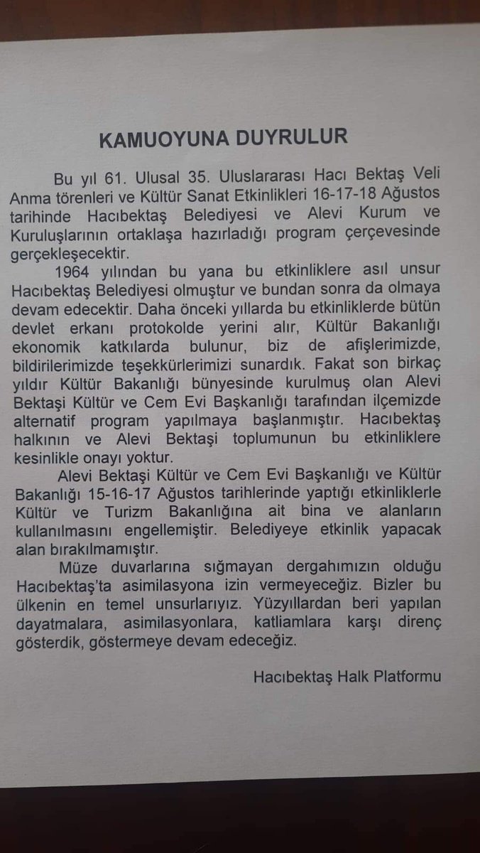 HuseyinMat_'s tweet photo. Hacıbektaş Halk platformu da Alevi Bektaşi Kültür ve Cemevi Başkanlığını istemiyor. https://t.co/td1tzskPKJ