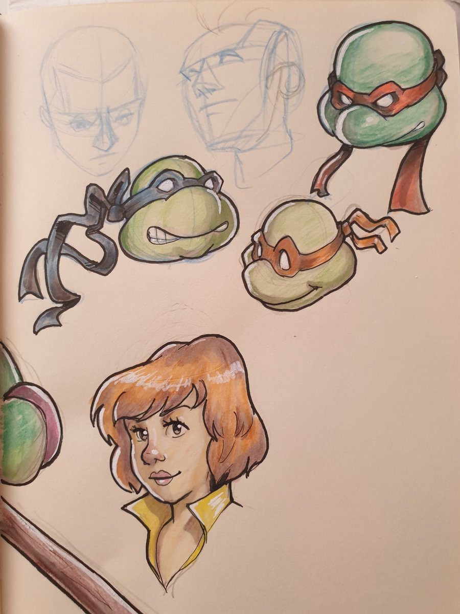 RollingSun2000's tweet photo. Messing about with drawing the Teenage Mutant Ninja Turtles, using watercolour pencils (and a pentel water brush).

I wasn't happy with how Donatello turned out. His head is too small / body is too big. https://t.co/YlNmaCBKpW
