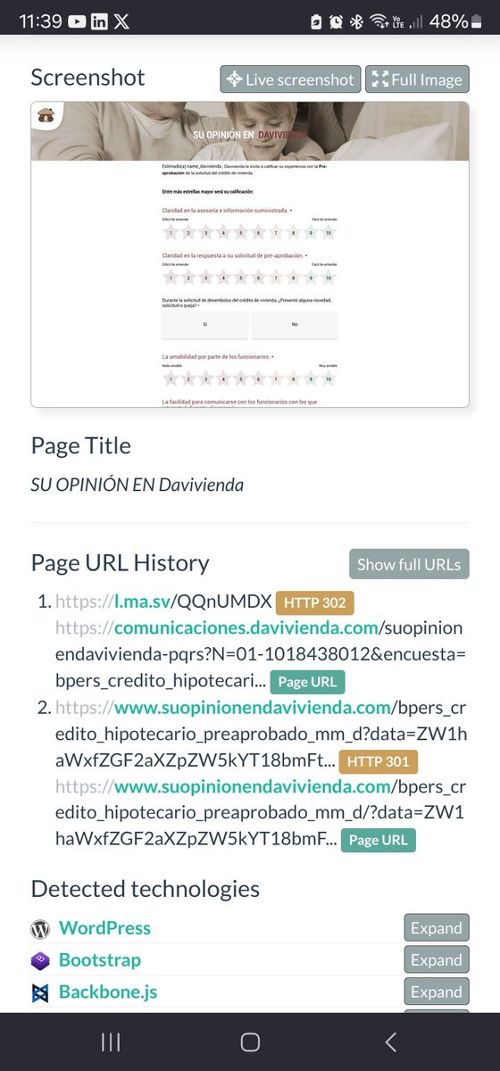 Señores Davivienda, me llegó un mensaje indicando brindar mi opinión, pero no tengo servicios con ustedes, por si es de su interés investigar comparto el link recibido https[:]//l.ma[.]sv/QQnUMDX
#Davivienda <a href="/Davivienda/">Banco Davivienda</a>