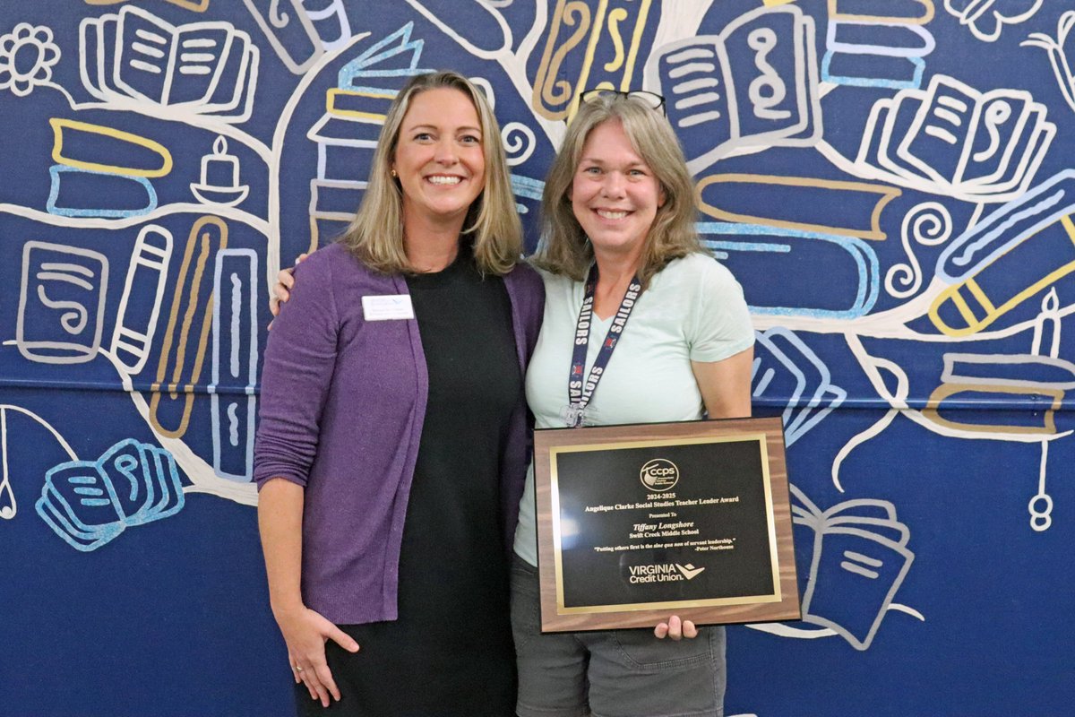 Congratulations to Ms. Tiffany Longshore on being named the Angelique Clarke Social Studies Teacher Leader Award winner! SCMS is so lucky to have you! #oneccps #onecrew