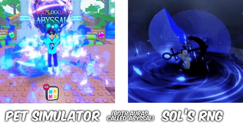 AuthenticFrost_'s tweet photo. @MrNightfoxx @SharkBloxYT I have no problem with the pet simulator update since I play both pet sim and Sol’s RNG.

But I wanted to show you some VERY similar auras https://t.co/S7AUURIOwM