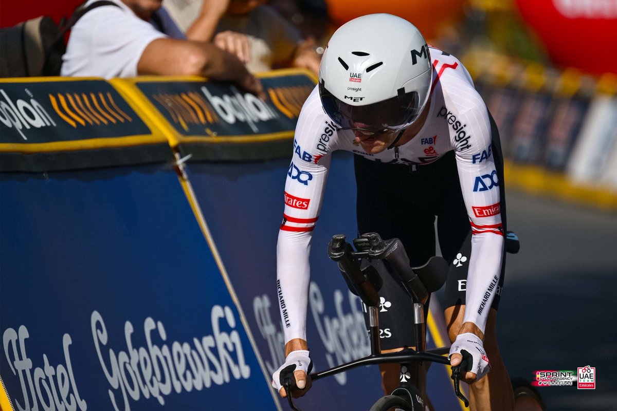 TeamEmiratesUAE's tweet photo. Time Trial Domination in Poland 🔥🇵🇱:

🥇 @Tim_Wellens powers to TT victory @Tour_de_Pologne .
🥉 @gro_felix third on stage.
💪 @DiegoUlissi moves up to third on GC.

#UAETeamEmirates #WeAreUAE #TdP24 https://t.co/KD4Wo6oqaM