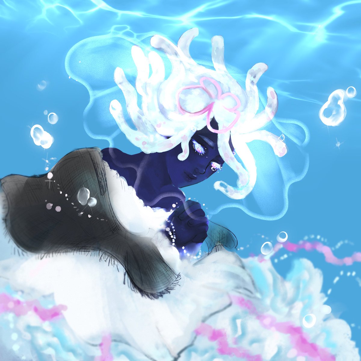 mr_kan00's tweet photo. Jelly attack! (owner : bellabijou) 

#artfight

I feel like i can do better than this 🥲 her design is really pretty, wanna redraw so bad actually ;=; https://t.co/WXfsvM3Xvt