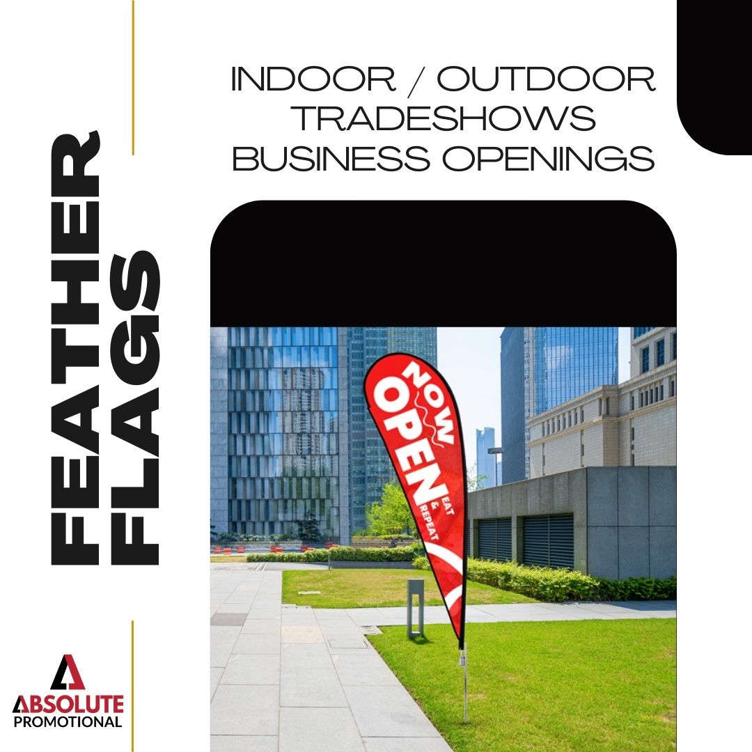 PromosAbsolute's tweet image. Whether you call them #teardropflags or #featherflags, one thing’s for sure, they’re the attention-grabbers your event needs! Perfect for #tradeshows, #newbusiness openings, or adding that little {or a lot} of oomph to draw a crowd. Let’s get your flags flying! #EventMarketing