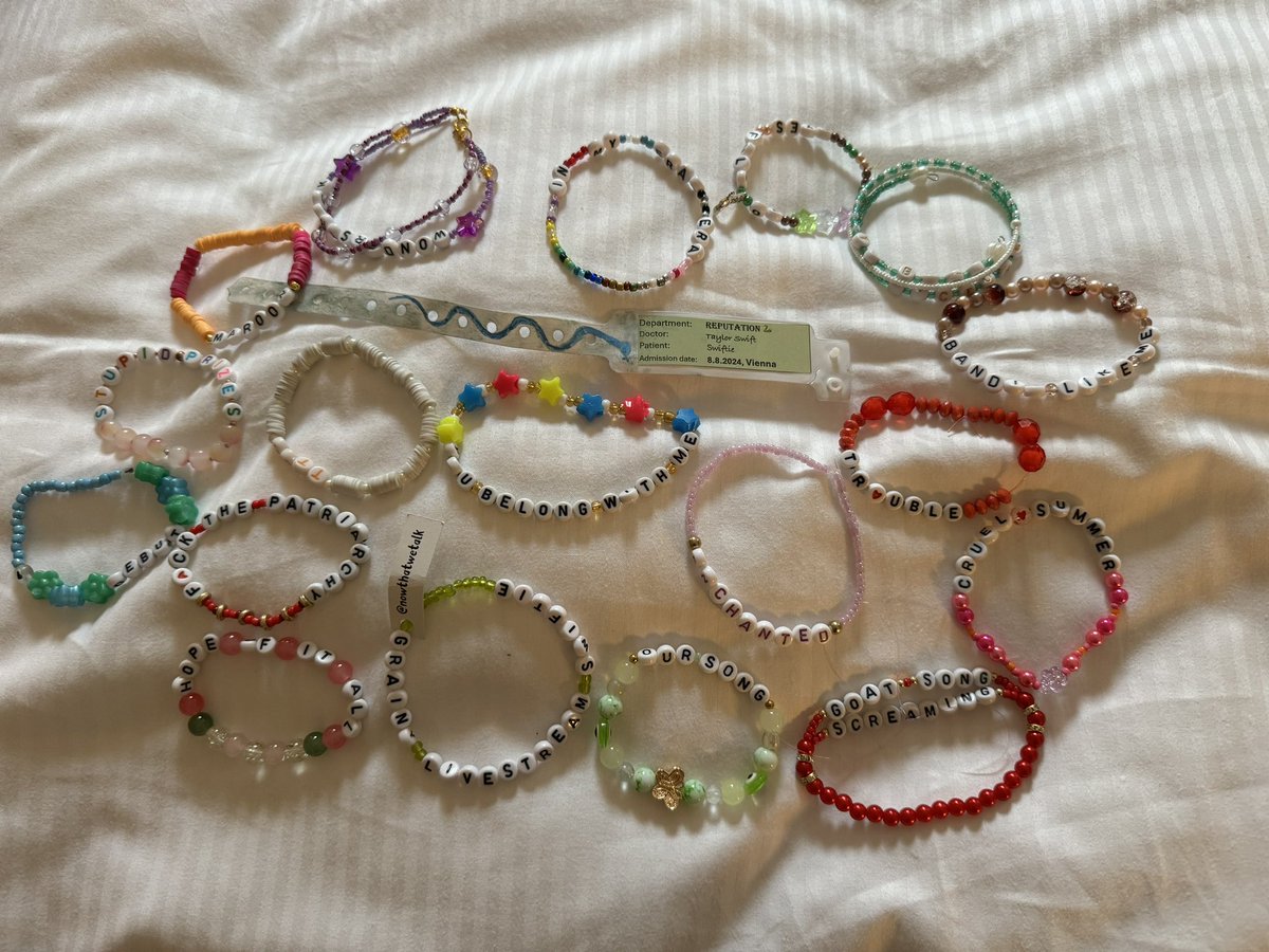EricaVoelker's tweet photo. #swiennabracelets traded on what would have been Night 1 of #TSTheErasTourVienna #swienna. The rep hospital band was a favorite and collected from the #friendshiptree on #corneliusgasse https://t.co/GbhkVaKa3F