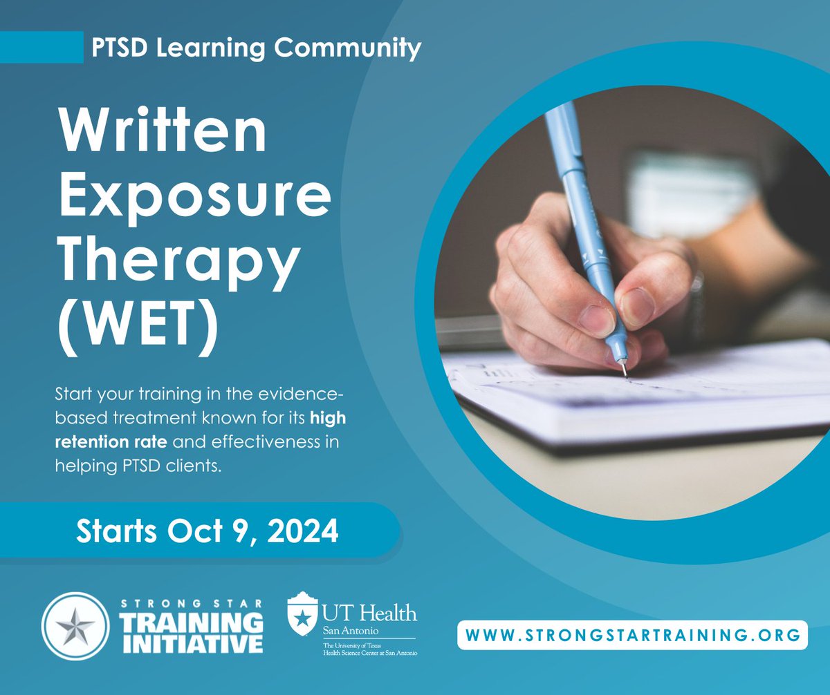 Transform Client Outcomes in Just 5 Therapy Sessions!✍️

Get a comprehensive training experience in Written Exposure Therapy, and start seeing a difference in your clients with PTSD. Training starts Oct 9th!

Learn more and enroll at: strongstartraining.org/upcoming-event…
#MentalHealth #PTSD