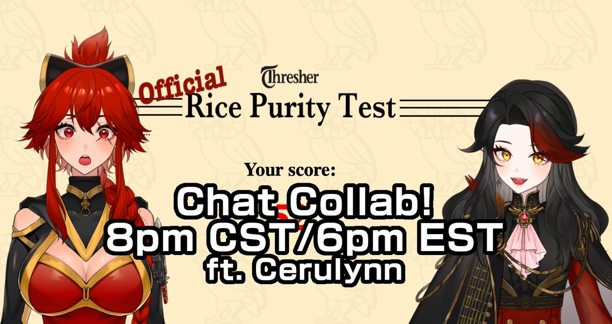 KrimziVT's tweet photo. We have a CHATTING COLLAB TODAY

I'm taking the rice purity test for the first time, with Ceru to share in the brainrot 💀💀💀

Hope to see you there! Links below.
-
#Vtuber #VTubersAreStillWatching #Collabweek https://t.co/daOPXnsHMx