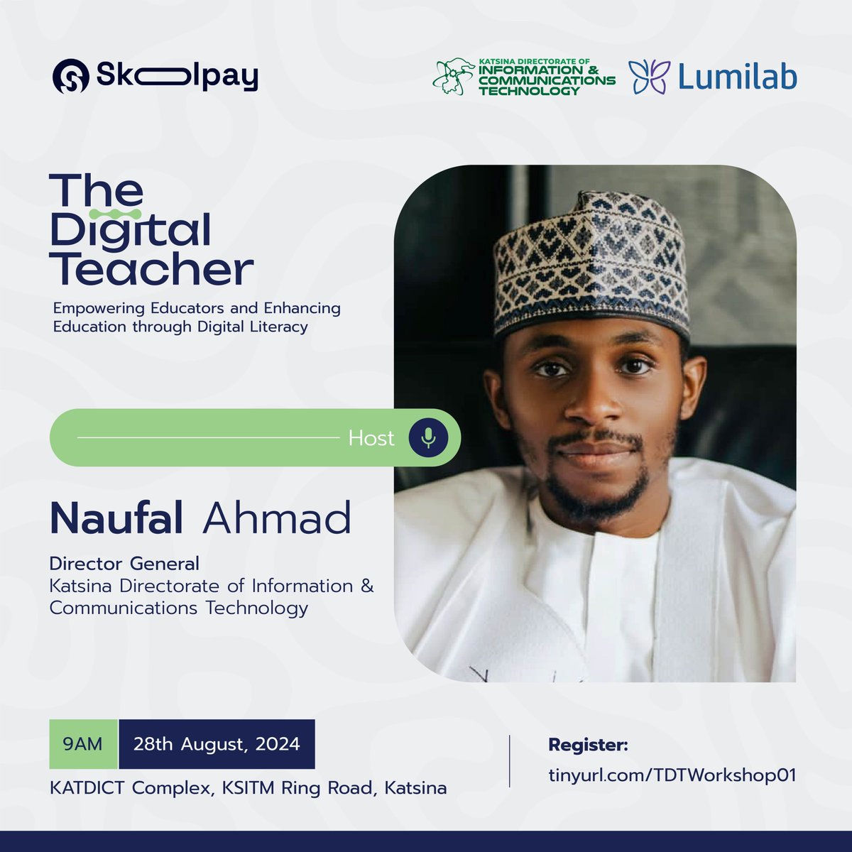 skooolpay's tweet photo. Meet Our Host for The Digital Teacher Workshop! 🌟

We’re thrilled to have @9aufal, the Director General of @katdict, join us as we explore innovative ways to transform education through digital tools. Get ready for an insightful and empowering experience! https://t.co/yeyVsnivKB