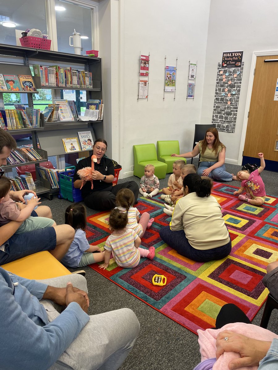 HaltonLibraries's tweet photo. Flip the flamingo had lots of fun at Ditton Library’s rhyme time today 🎶 singing lots of songs and listening to stories #learninlibraries HH https://t.co/tBk47FlxDl