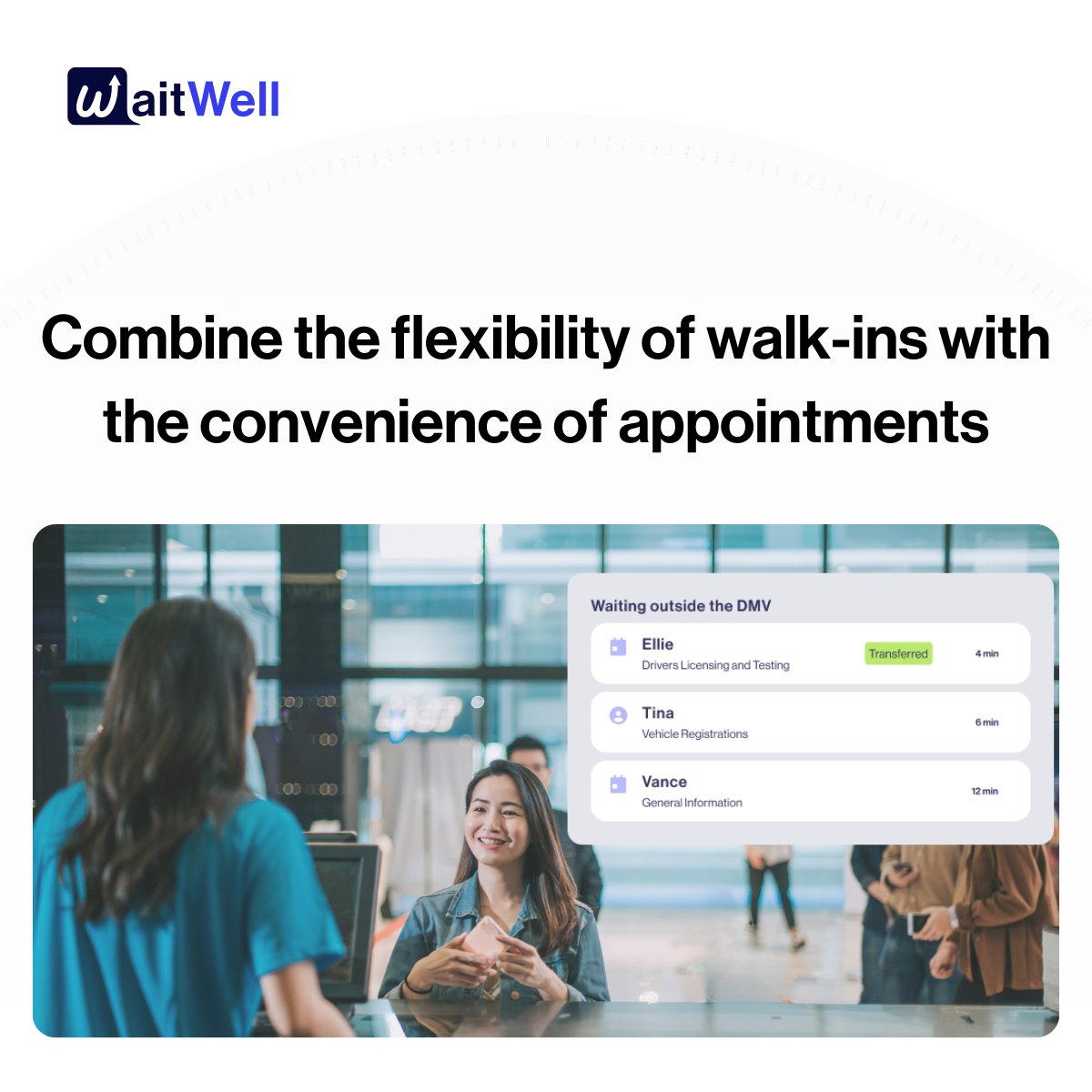 WaitWell2's tweet image. Maximize appointment and walk-in efficiency! 📅 

With WaitWell, customers who confirm by text can be  prioritized and moved to the front of the line. 

Learn how to take control of your appointments and walk-ins: hubs.la/Q02K-2_V0

#CustomerService #EfficientScheduling