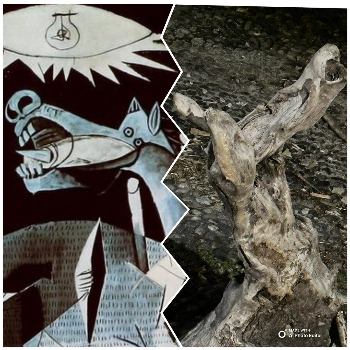 A #Luino sul lungolago c’è un tronco d’albero… o forse è un cavallo, oppure un’opera di un artista sconosciuto ispirato a #Guernica di #Picasso?