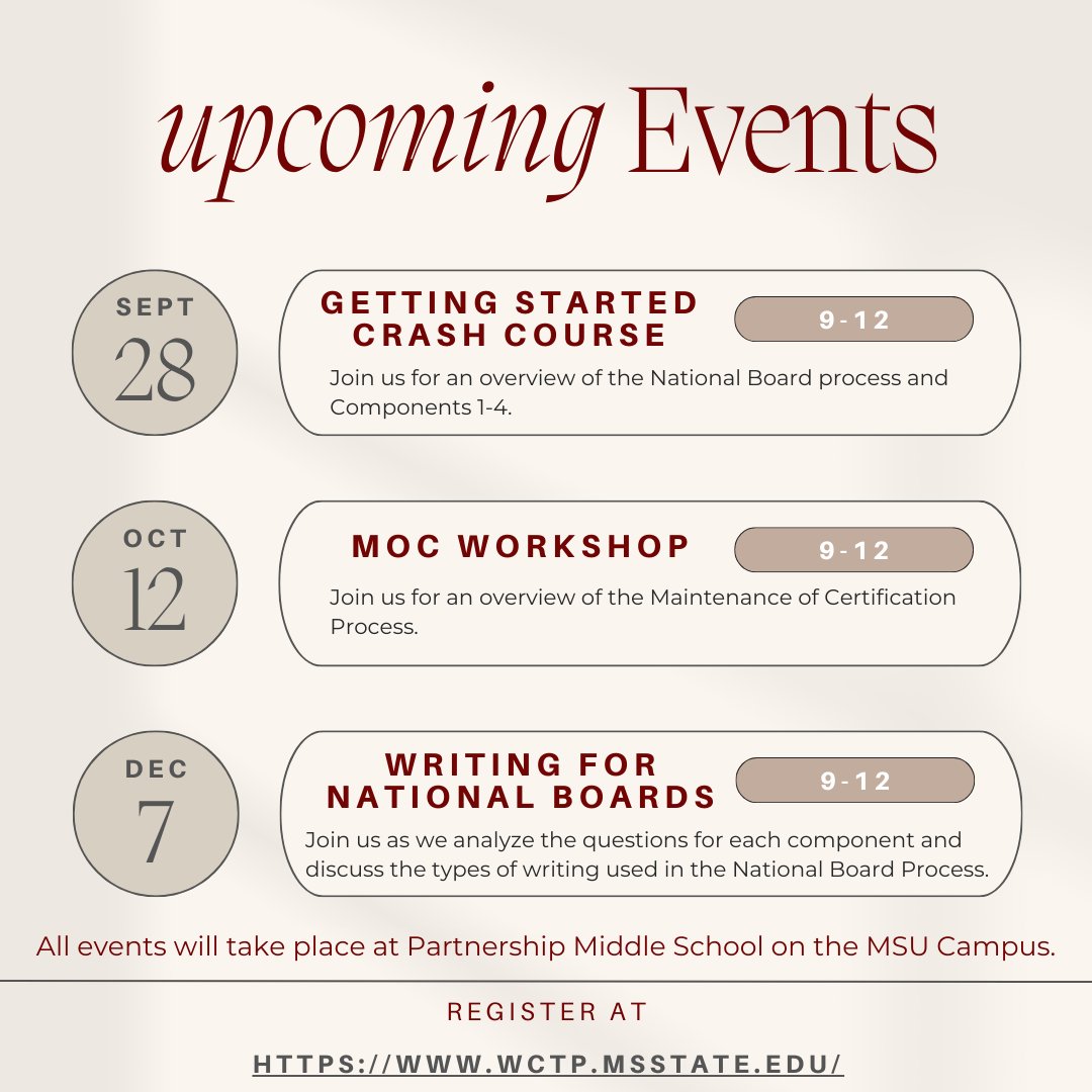 WCTPMSU's tweet photo. Join us for our fall workshops! Visit https://t.co/n5P90s4GQx or contact Stephanie McGee for more information. https://t.co/i0Uecf285s