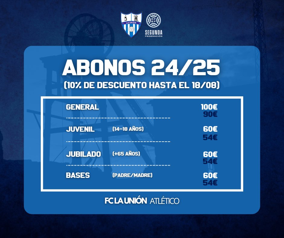 🪪 𝐀𝐁𝐎𝐍𝐎𝐒 𝟐𝟒/𝟐𝟓: 

🏟️ Os recordamos que podéis adquirir vuestro abono en el Polideportivo y en la Peluquería Guerrero de 9:00 a 14:00 y de 17:00 a 20:00H.

¡𝐀𝐡𝐨𝐫𝐚 𝐨𝐬 𝐭𝐨𝐜𝐚 𝐚 𝐯𝐨𝐬𝐨𝐭𝐫𝐨𝐬! 💙🤍