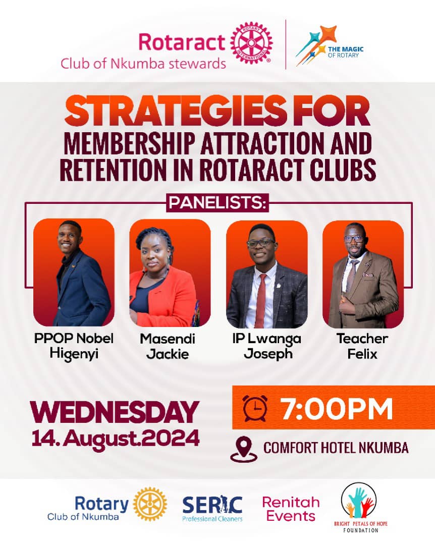 nkumbastewards's tweet photo. Achieving sustainable membership growth and retention in a Rotaract club involves several strategic steps and active engagement practices.

Please join us this Wednesday the 13th/08/2024 as we tackle the struggles of membership in our different clubs https://t.co/ODme4saG0u