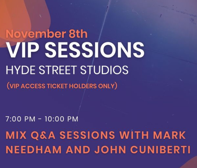 I will be at the <a href="/musicexposf/">Music Expo 25</a>  'Mix Q&amp;A' session w/ John Cuniberti <a href="/HydeStStudios/">Hyde Street Studios</a>  in November! For more information go to: musicexpo.co/#programming