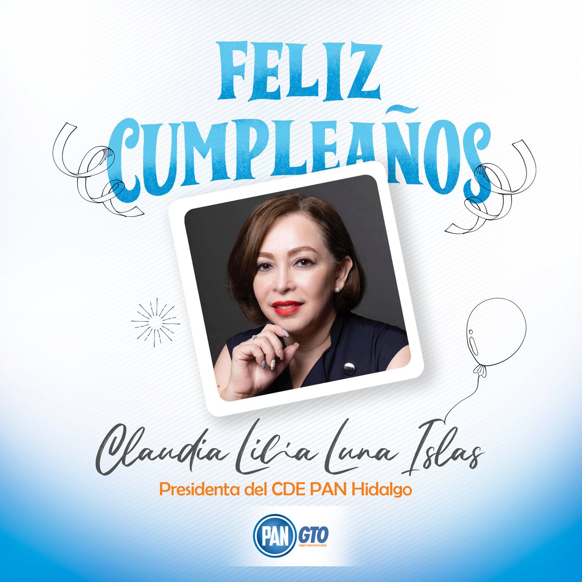 PANGuanajuato's tweet image. ¡Feliz cumpleaños a @claudialunai, presidenta del #PANHidalgo! 🥳🎂

En este día especial, le deseamos lo mejor. ¡Felicidades!  ✨