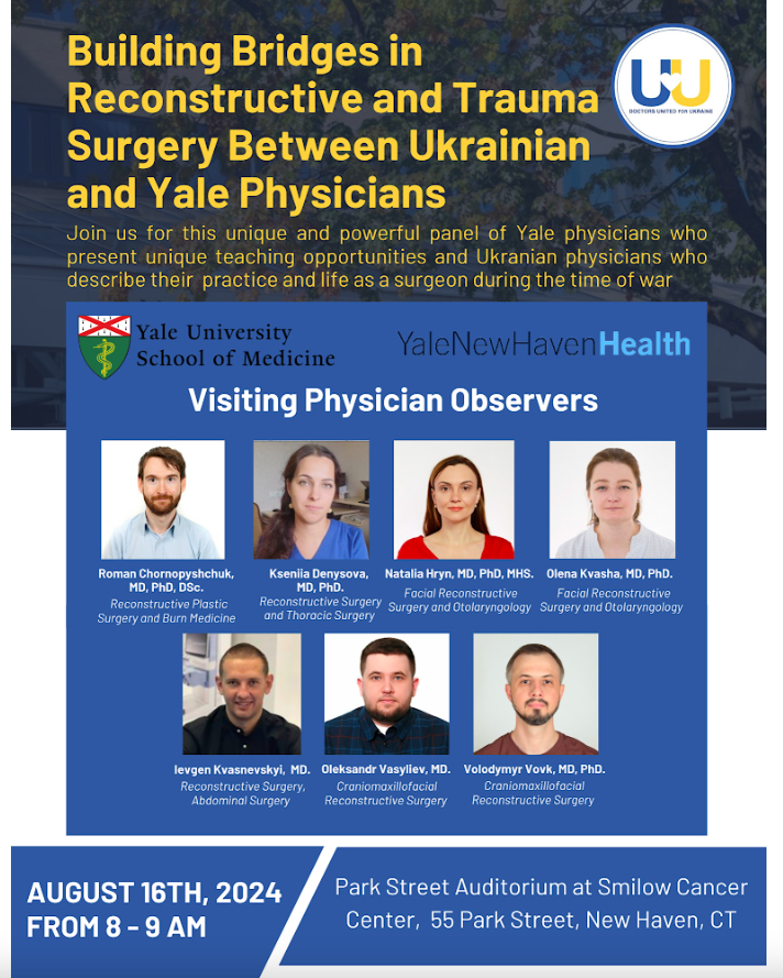 YaleIMed's tweet photo. Join us for this unique &amp; powerful panel of Yale physicians who present their unique teaching opportunities and Ukrainian physicians who describe their practice and life as a surgeon during the time of war.
 
@YaleMed @YaleSurgery @YalePsych @DoctorsU4U

https://t.co/g84T01D7gA https://t.co/dFJpBNTyKM