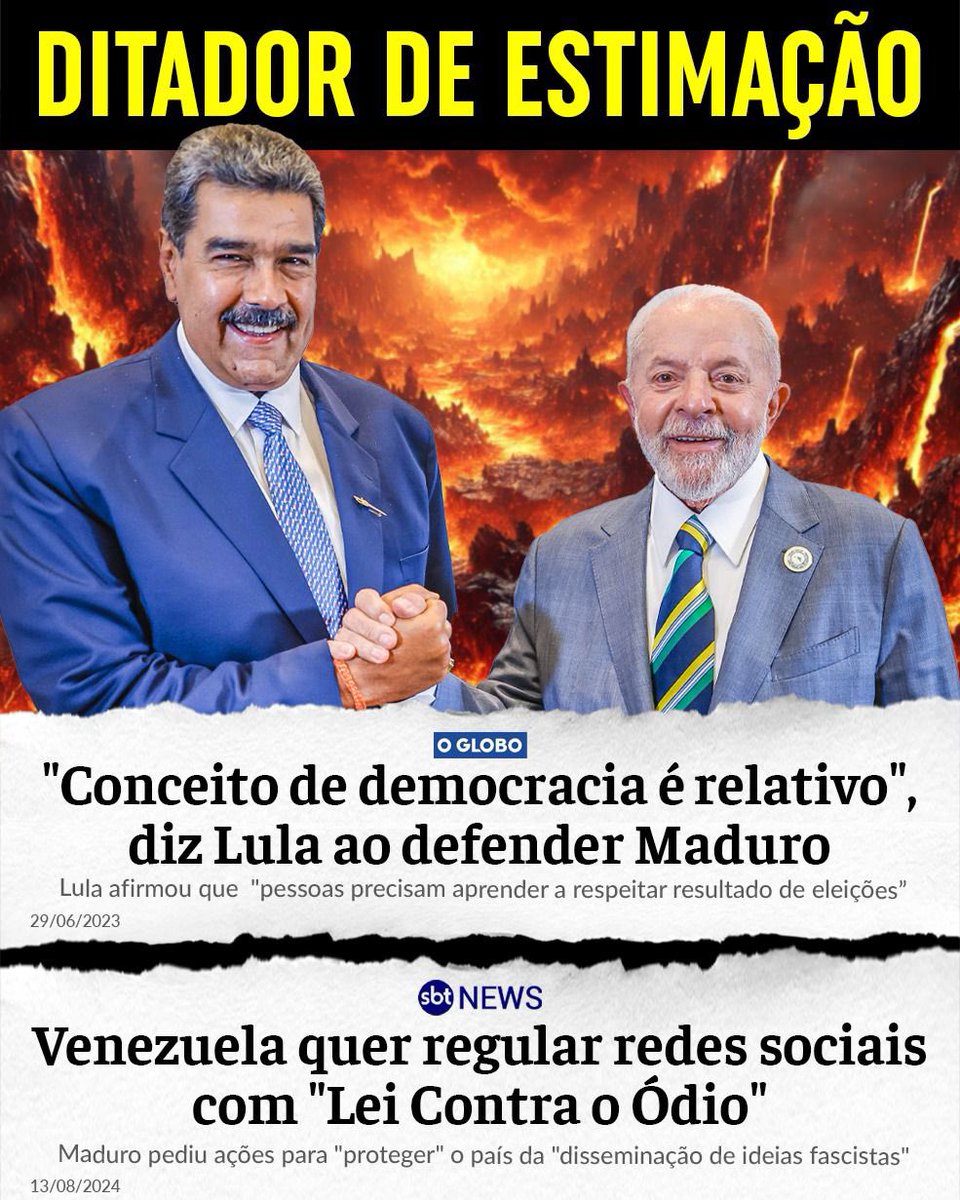 BolsonaroSP's tweet photo. Já percebeu que tudo que o Maduro faz para proteger a "democracia" da Venezuela é igualzinho o que o Lula quer fazer para proteger a democracia brasileira...🤔 https://t.co/jRAwgq0m3J