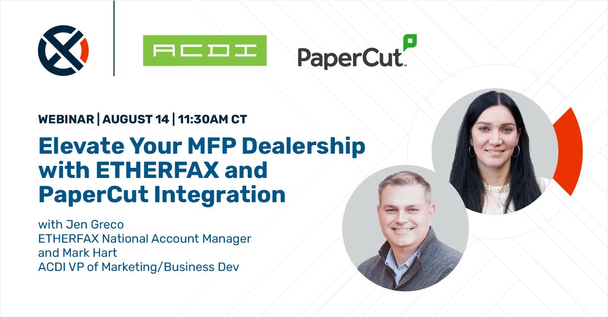 ETHERFAX's tweet photo. Don't miss this exclusive webinar with our partner
@ACDI TOMORROW at 12:30 PM EST! Jennifer Greco from #ETHERFAX and Mark Hart from #ACDI will  discuss our @PaperCutDev integration and answer any questions you may have. Register here: https://t.co/oBIB4cFpQH https://t.co/iykAEvqb4d