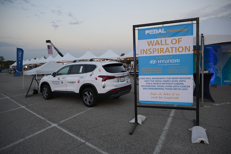 pedalthecause's tweet photo. Welcome back to the Hyundai STL Area Dealer Group as our Inspiration Wall Sponsor! This wall captures the reasons why our #pedalfamily gives 100% for #aworldwithoutcancer, recognizing those living with cancer & those we've lost. Thank you, Hyundai! 🚗🖐️ https://t.co/Lvacj0aeS6