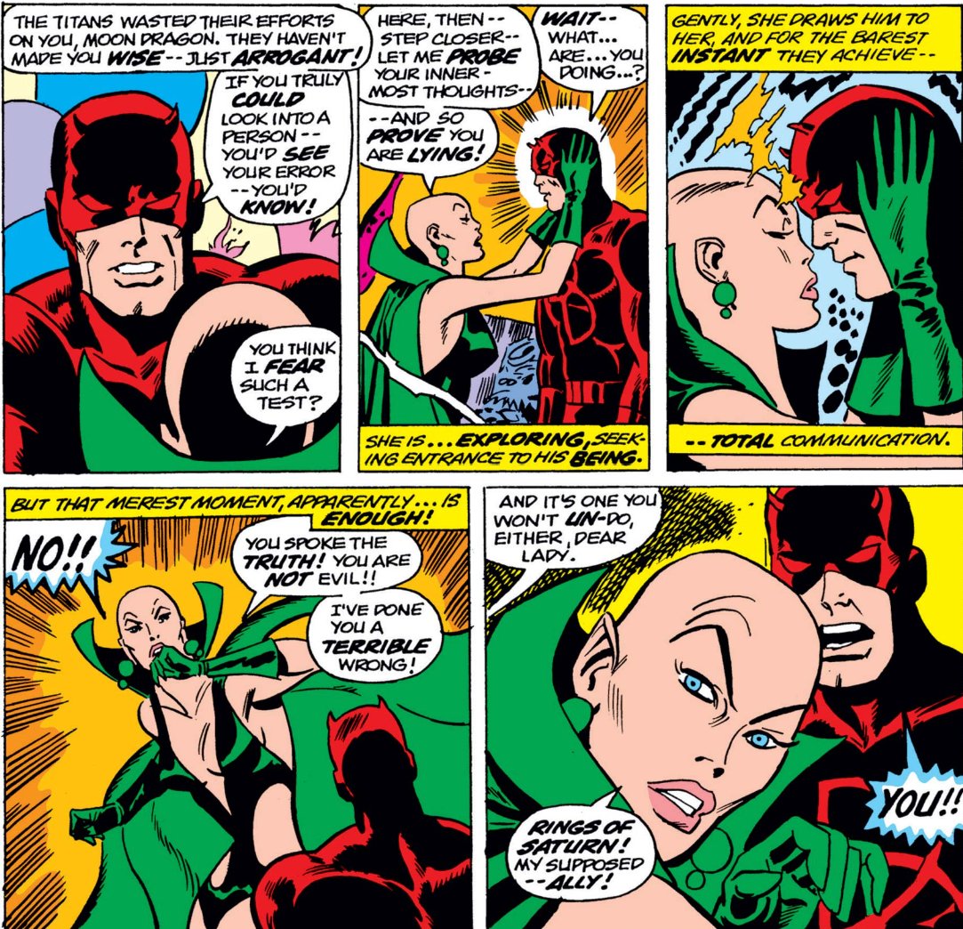 MarvelADay's tweet photo. #MarvelADay #DD105
Moondragon finally gets around to using her mind reading powers to confirm Daredevil isn't actually a villain and that maybe destroying the city was not the best way to save Earth from Thanos. Her previously mentioned ally finally reveals himself!
JH https://t.co/bCSYm6cK72