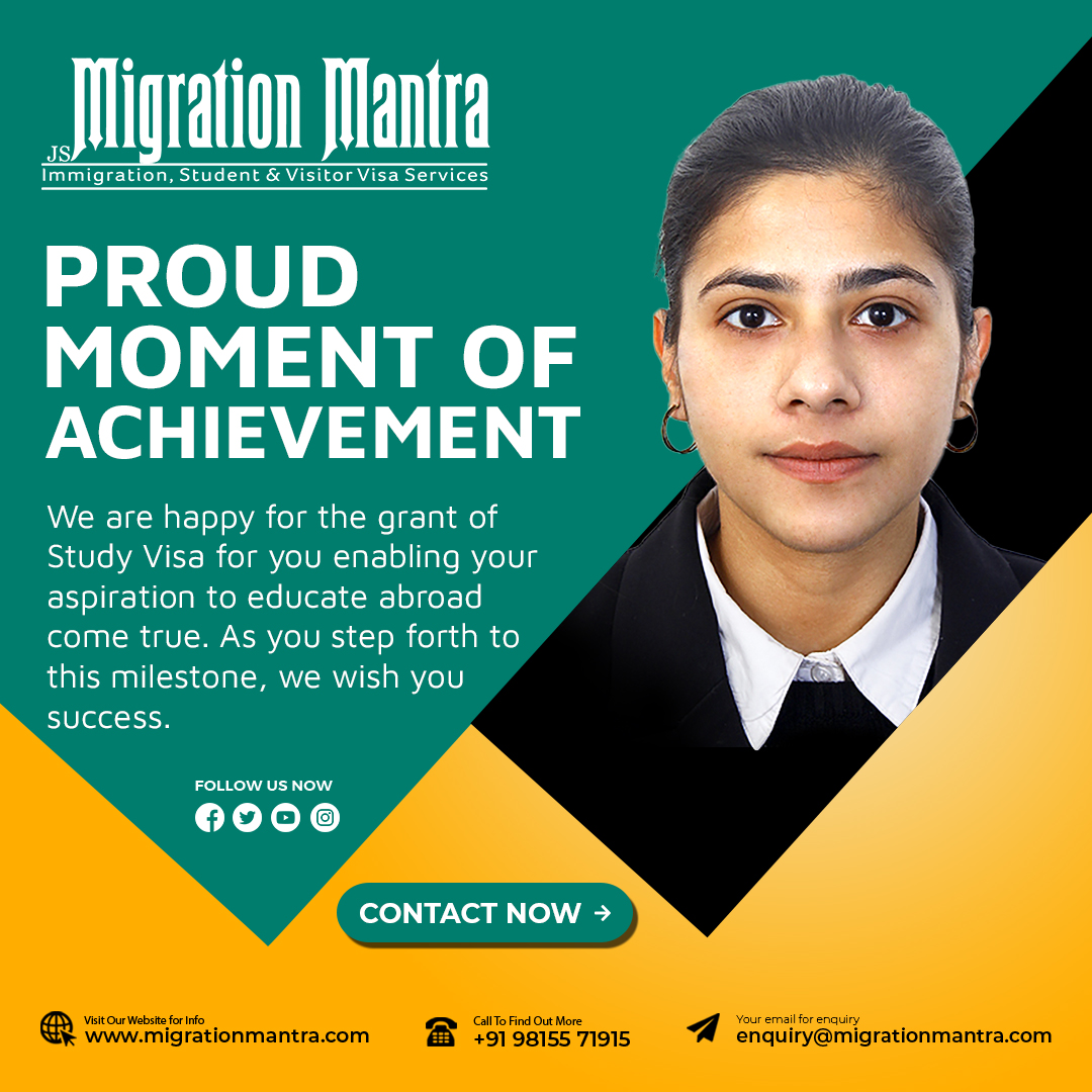 js_migration's tweet image. We are happy for the grant of 𝗦𝘁𝘂𝗱𝘆 𝗩𝗶𝘀𝗮 for you enabling your aspiration to educate abroad come true. As you step forth to this milestone, we wish you success.

migrationmantra.com/service/study-…

#studyvisa #visaapproved #studyincanada #newbeginnings #MigrationMantra