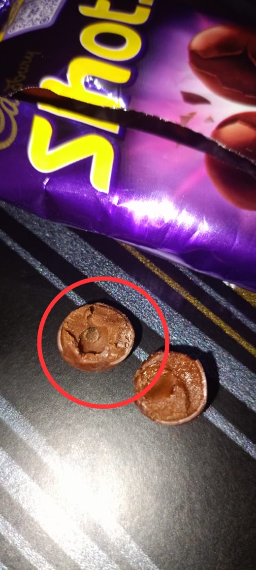 Navin12081997's tweet photo. Disgusted to find a bug in my Cadbury Dairy Milk Shots packet! 🤢 This is completely unacceptable. @DairyMilkIn @fssaiindia @MDLZ Please take immediate action. Your quality control is seriously questionable. #Cadbury #FoodSafety #Disappointed #Shocked #Unhygienic https://t.co/XIAUqwFQpI