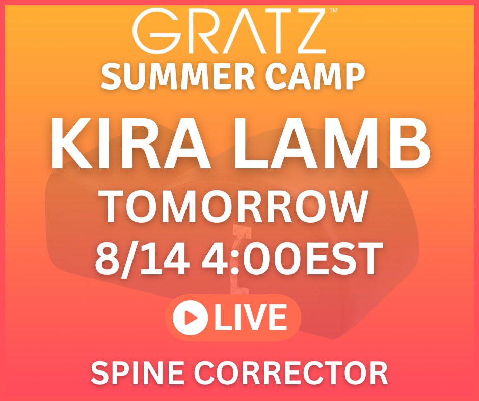 Gratz Summer Camp….. <a href="/kiraslamb/">Kira S. Lamb, LMT</a> is kicking off Gratz Pilates Summer Camp. Kira will be leading us in a 30 minute workout on the Gratz Spine Corrector. Grab your Spine Corrector and join us live tomorrow on the Gratz Instagram at 4pm EST. No registration is necessary.