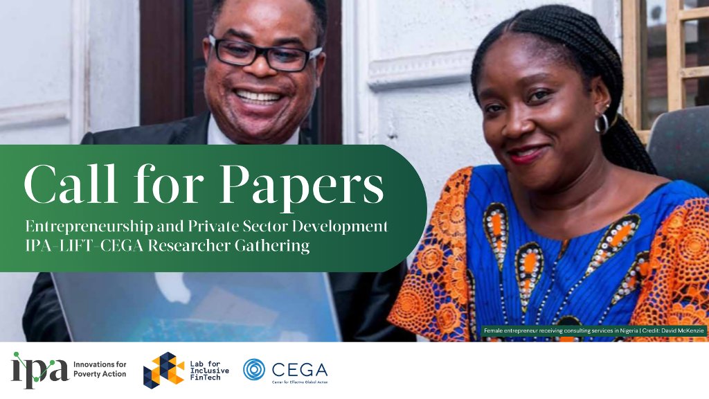 📢CALL FOR PAPERS—Are you working on #fintech, #entrepreneurship &amp;  related topics? <a href="/LIFT_UCB/">Lab for Inclusive FinTech (LIFT)</a>, <a href="/poverty_action/">Innovations for Poverty Action</a>, <a href="/CEGA_UC/">Center for Effective Global Action (CEGA)</a>  invite submissions for a conference on Oct 7-8 <a href="/BerkeleyHaas/">Haas School of Business</a>. Paper  submission deadline is August 15: ➡️bit.ly/ipalift2024