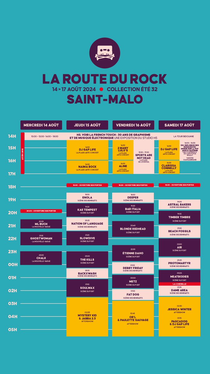 J-1  Découvrez tous les horaires du festival !

Plus d’informations et billetterie sur laroutedurock.com
#saintmalo #laroutedurock
